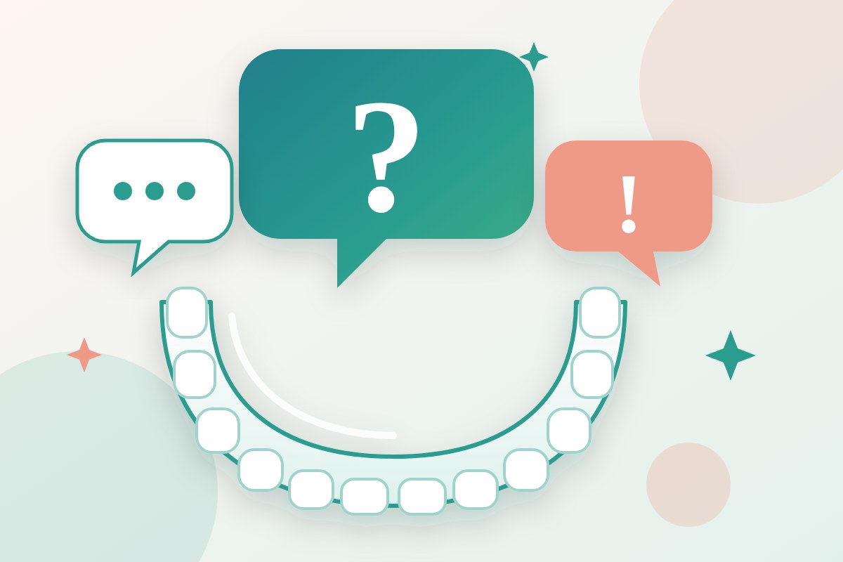 Aligner questions – illustration with speech bubbles and a clear aligner