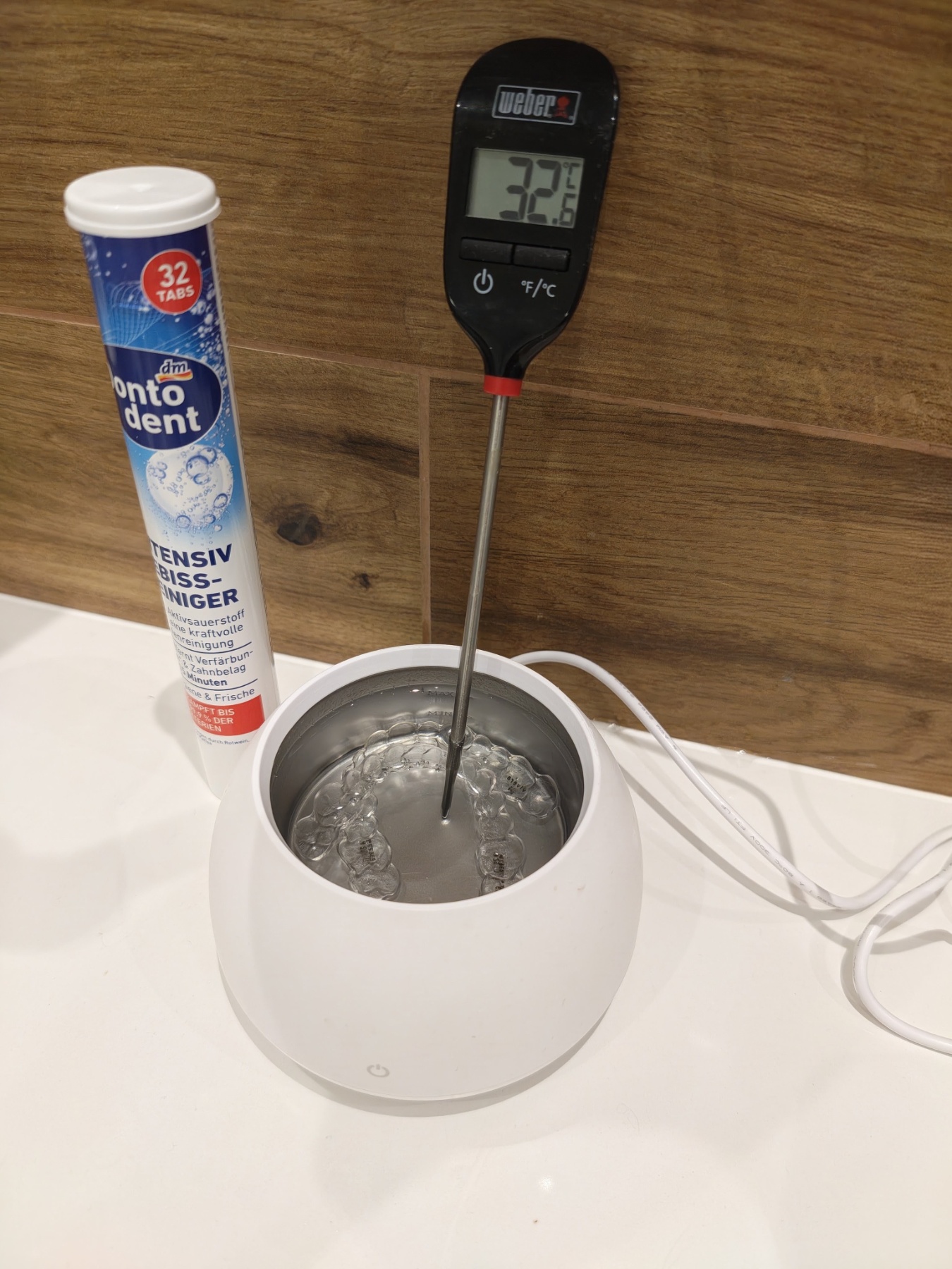 Ultrasonic cleaner water temperature after 2 cycles: 32.6 °C